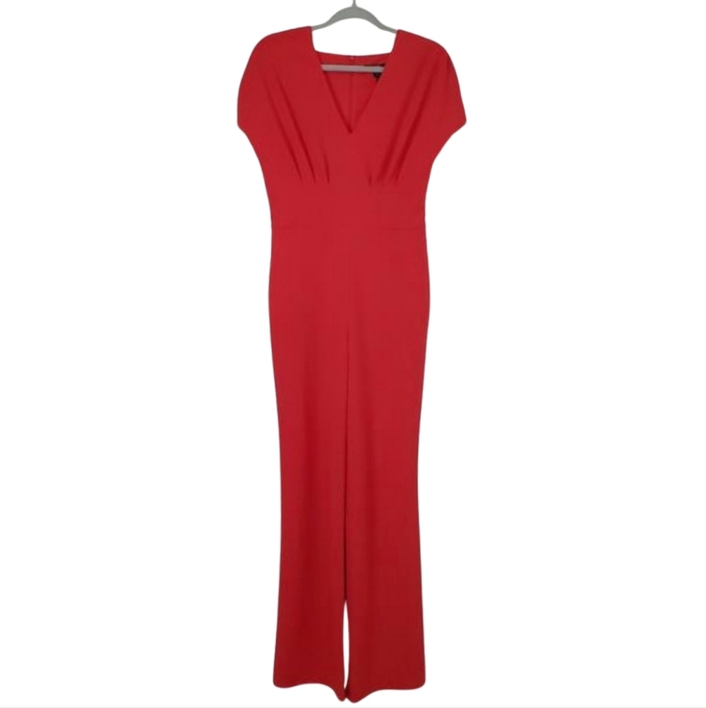 Maggy London Short-Sleeved Jumpsuit Crepe Wide Leg Size 4 NWOT
